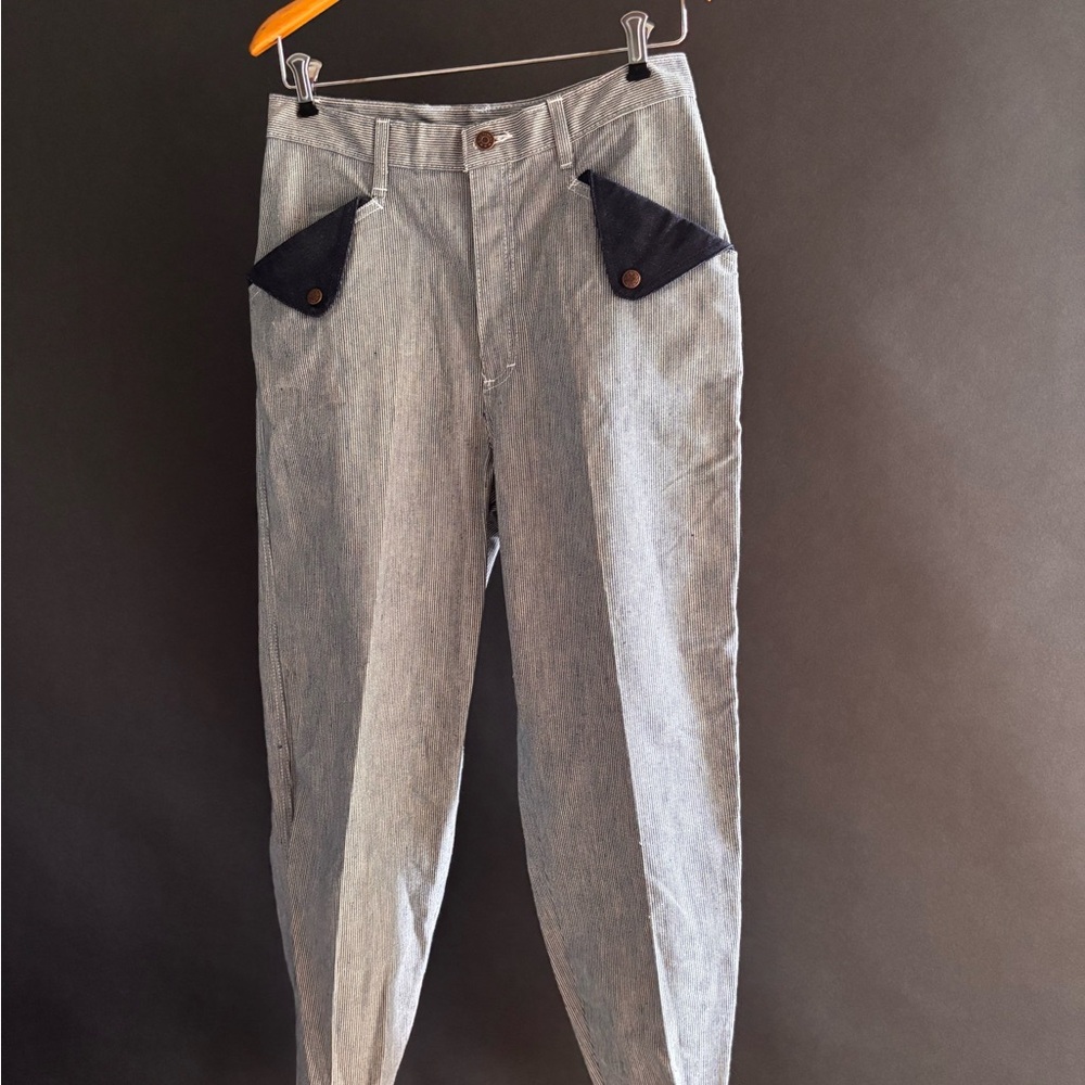 Cap Ferrat Vintage Pinstripe Jeans. Raw Denim Trim.